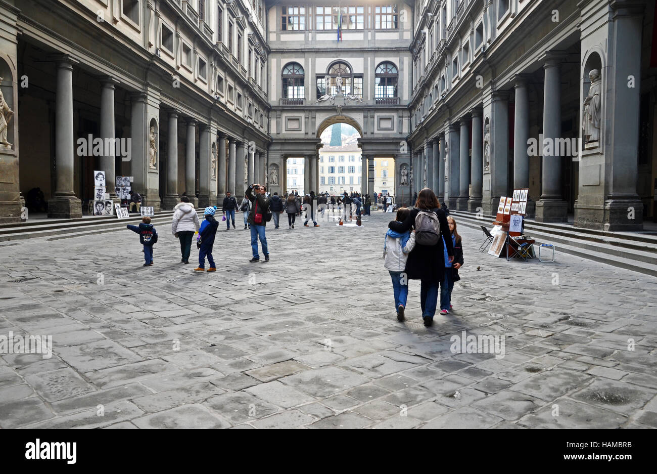 Tourist walk through the Vasari Corridor, Florence, Tuscany, Italy Stock Photo