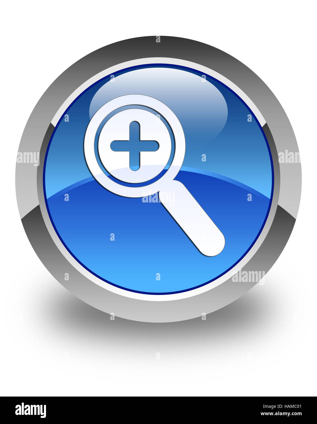 Zoom in icon isolated on glossy blue round button abstract illustration Stock Photo