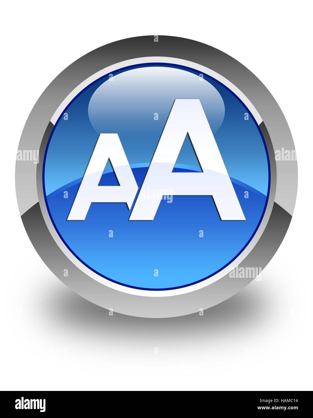 Font size icon isolated on glossy blue round button abstract ...