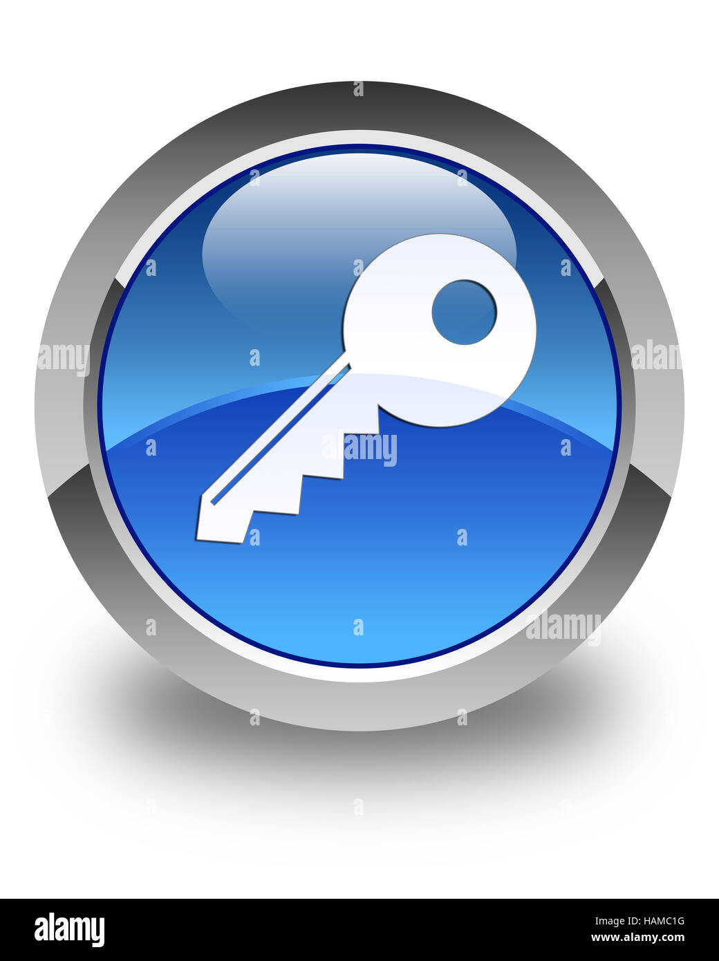 Key icon isolated on glossy blue round button abstract illustration ...