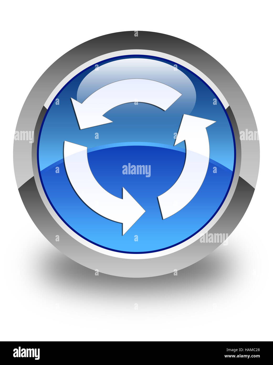 Refresh icon isolated on glossy blue round button abstract illustration Stock Photo