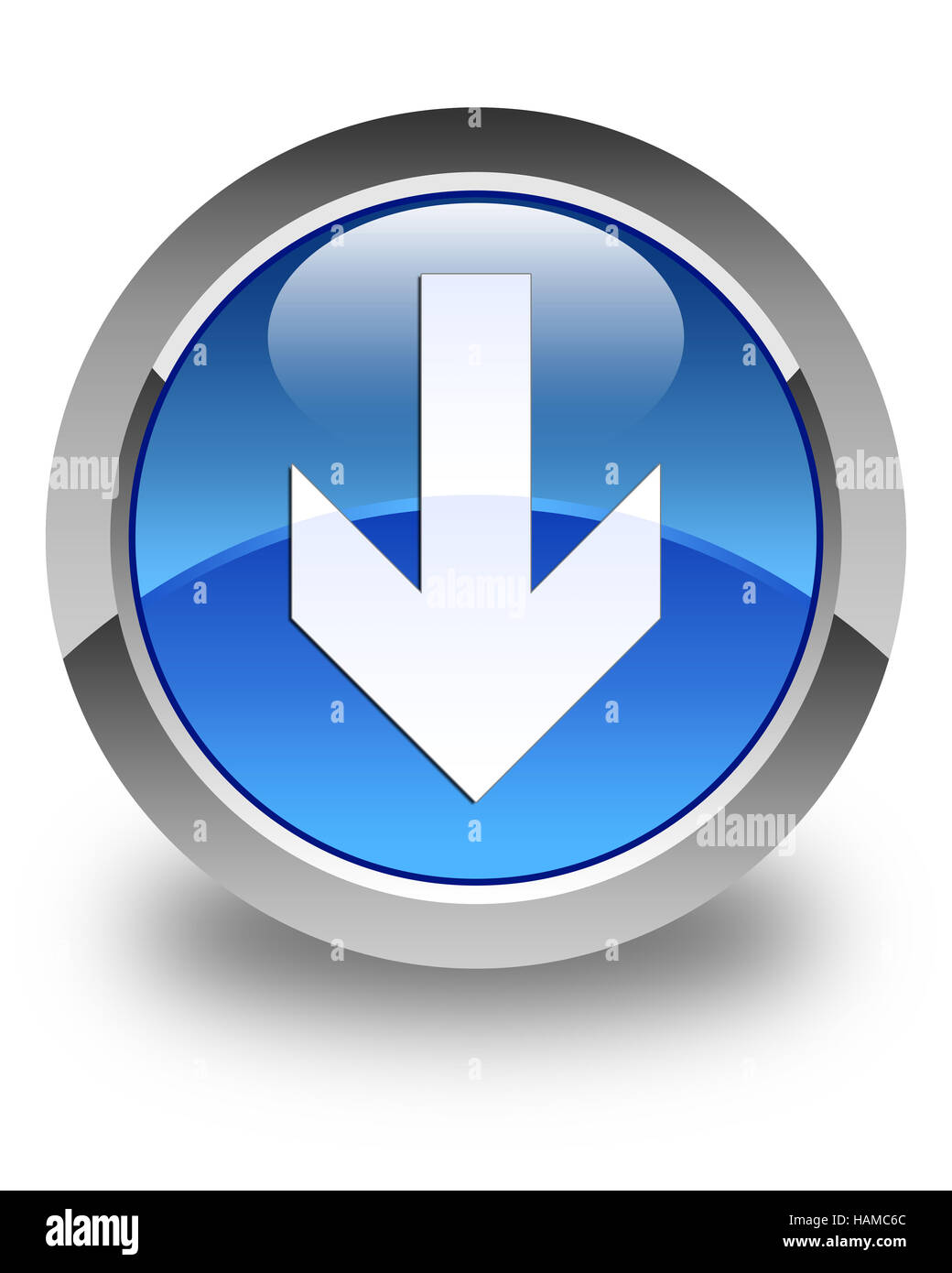 Download arrow icon isolated on glossy blue round button abstract ...
