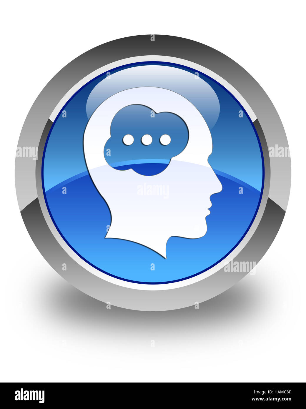 Brain head icon isolated on glossy blue round button abstract ...