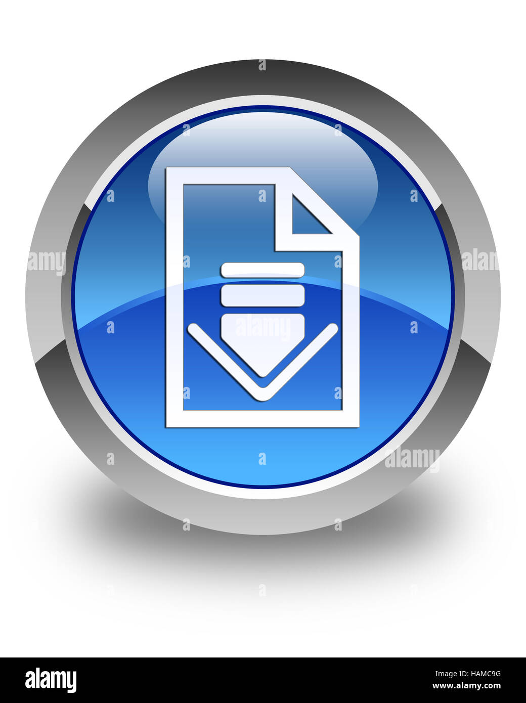 Download document icon isolated on glossy blue round button abstract ...