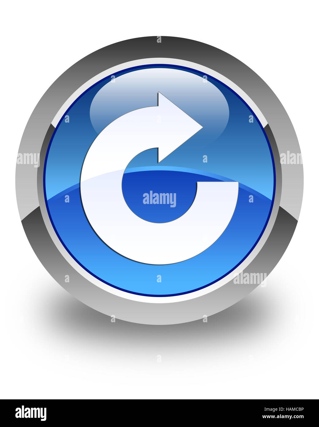 Reply arrow icon isolated on glossy blue round button abstract ...