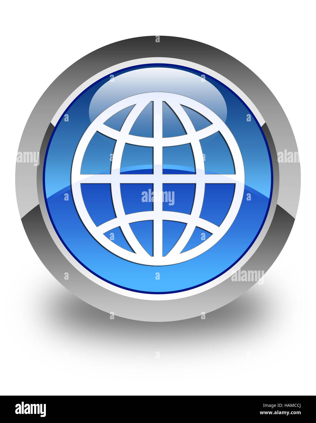 World icon isolated on glossy blue round button abstract illustration ...