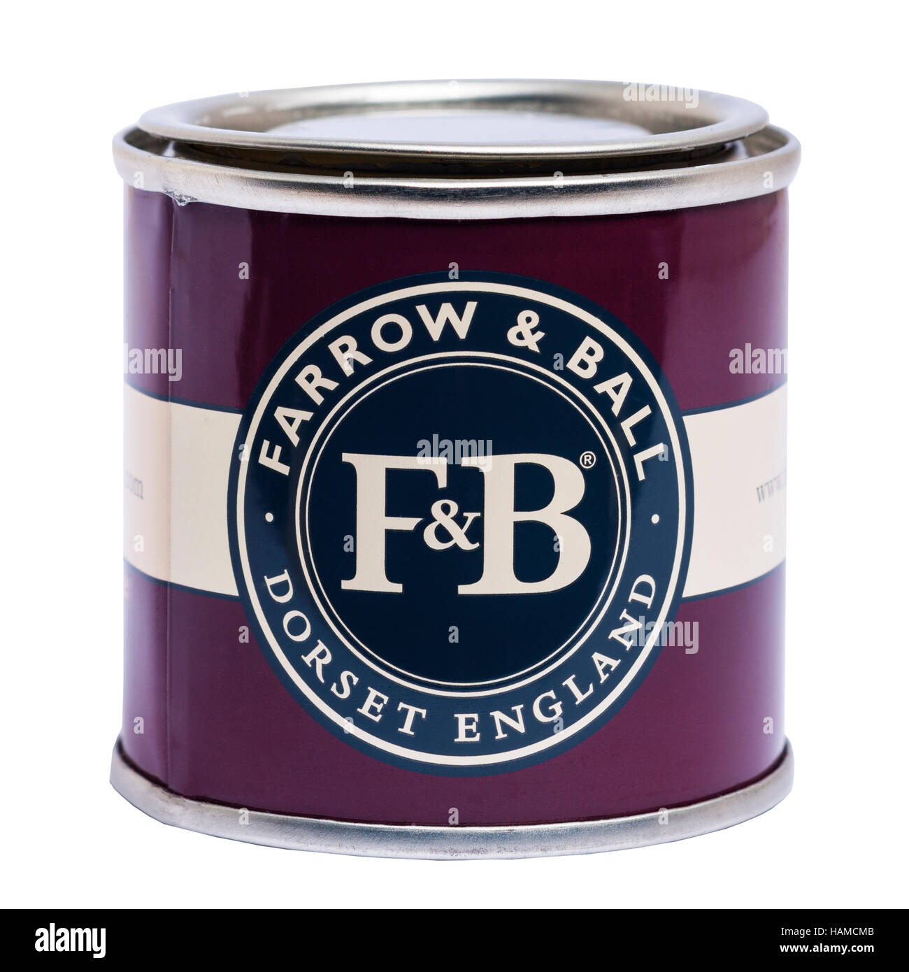 A tin of Farrow & Ball paint on a white background Stock Photo