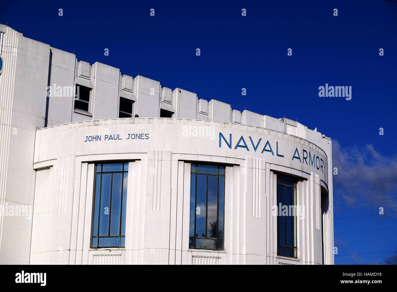 The historic Heslar Naval Armory in Indianapolis, Indiana.  A WPA building building completed in 1939. Stock Photo