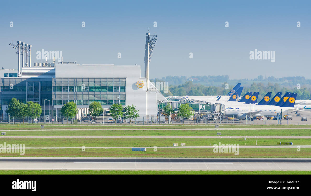 Munich Airport serves as the secondary hub for Lufthansa including Lufthansa Regional and its Star Alliance partners. Stock Photo