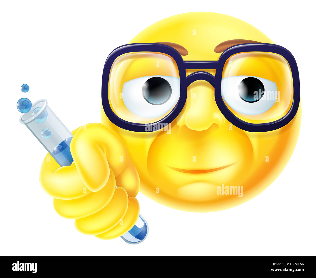 A cartoon scientist or chemistry teacher emoji emoticon holding a test