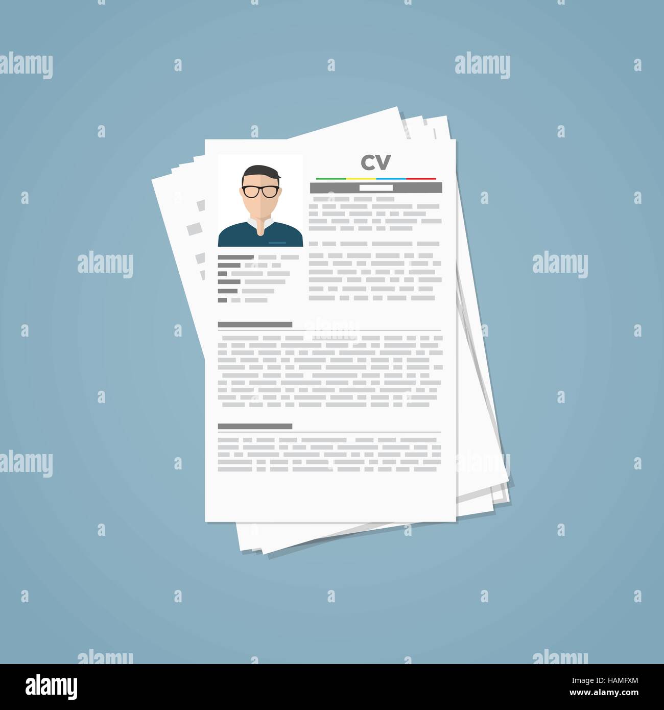 Curriculum vitae papers with personal info and picture. Stock Vector