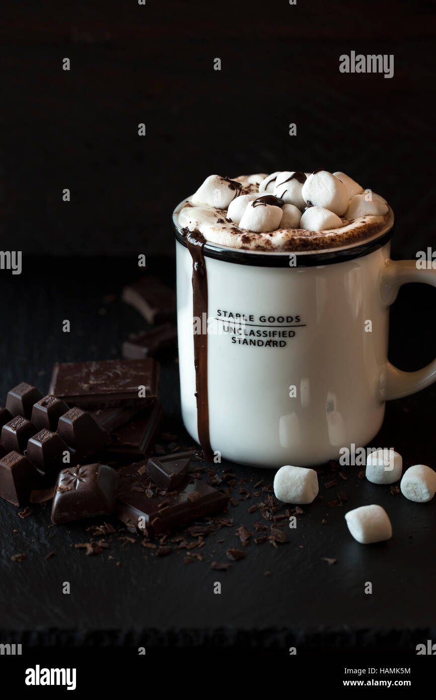 Hot chocolate with marshmallows and chocolate chunks Stock Photo