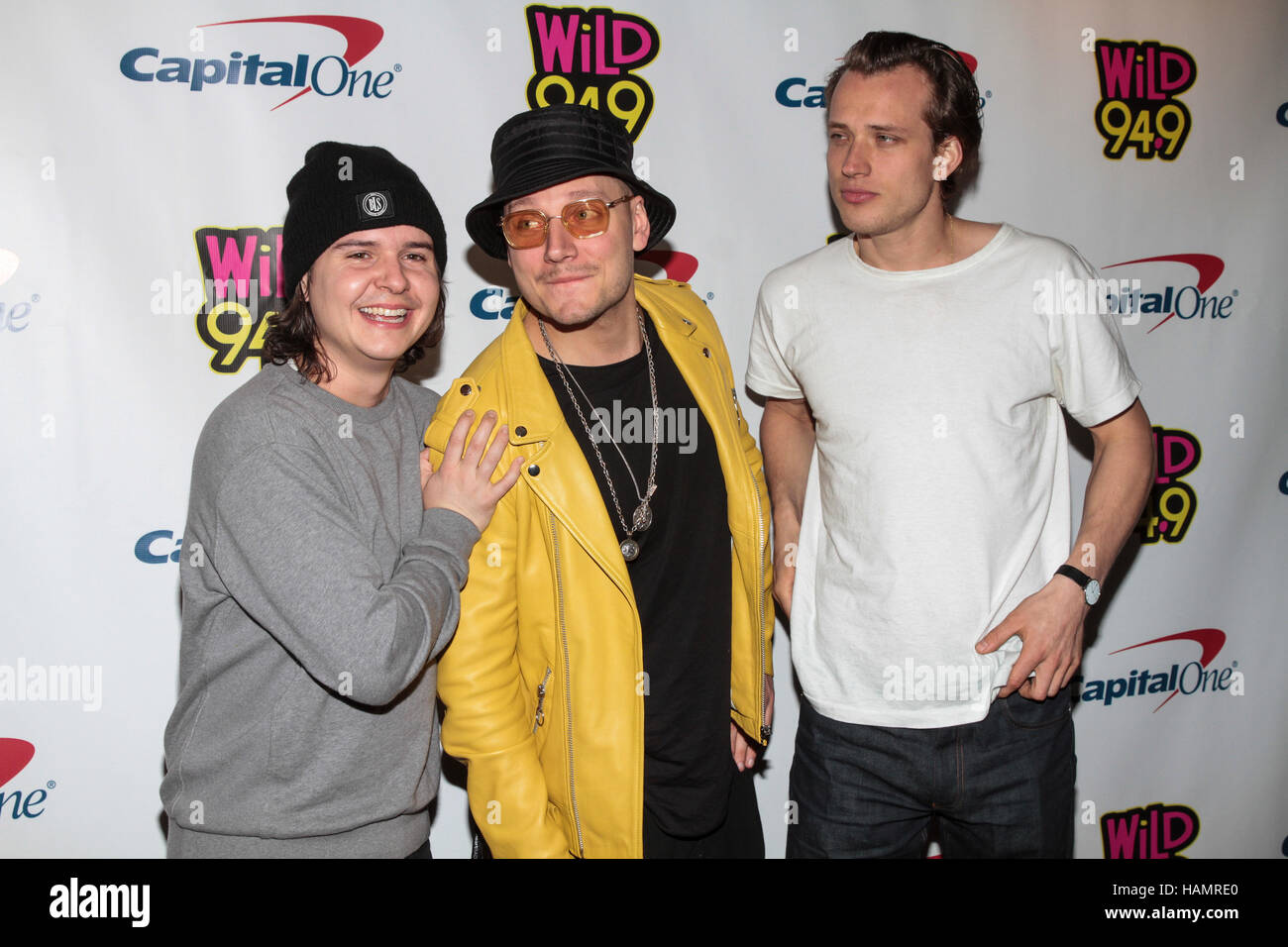 San Jose, USA. 01st Dec, 2016.(L-R) Musicians Lukas Graham, Mark Falgren, and Magnus Larsson of Lukas Graham attend WiLD 94.9's FM's Jingle Ball 2016 presented by Capital One at SAP Center on December 1, 2016 in San Jose, California. Credit:  The Photo Ac Stock Photo