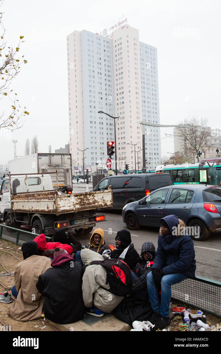 Paris France 2nd December 2016 Migrants from Sudan sit by the road side  near Camp for