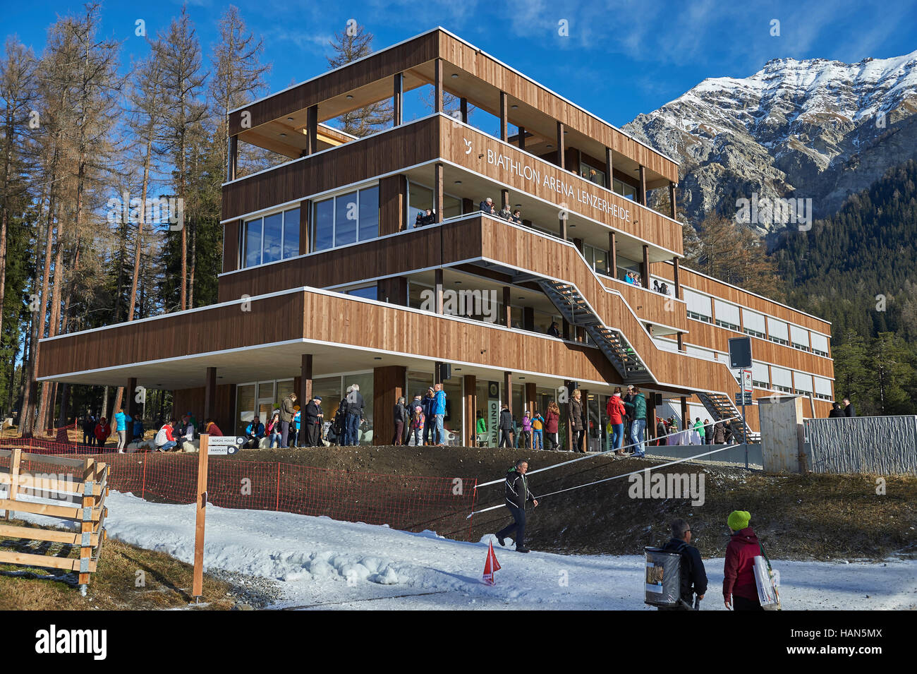 Lenzerheide, Switzerland. 3rd December 2016. The newly built Nordic House at the Biathlon Arena. © Rolf Simeon/bildgebend.ch/Alamy Live News Stock Photo