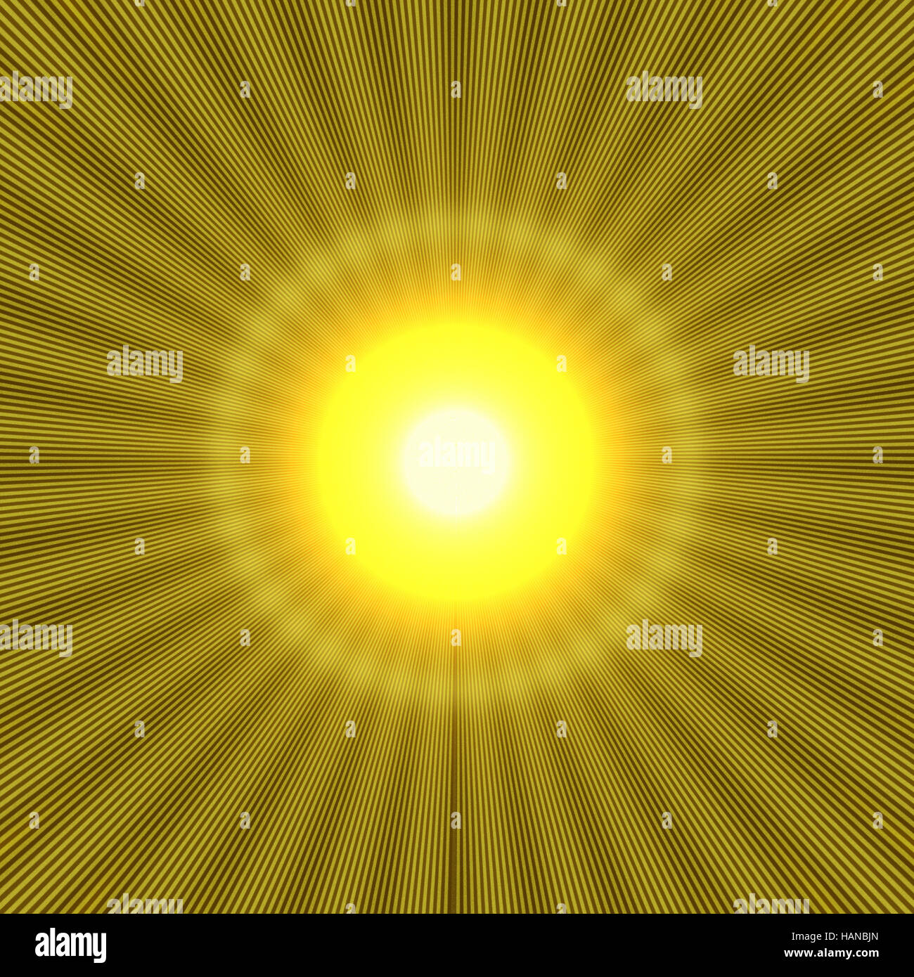 yellow halo effect with shiny rays and bright light in the center Stock