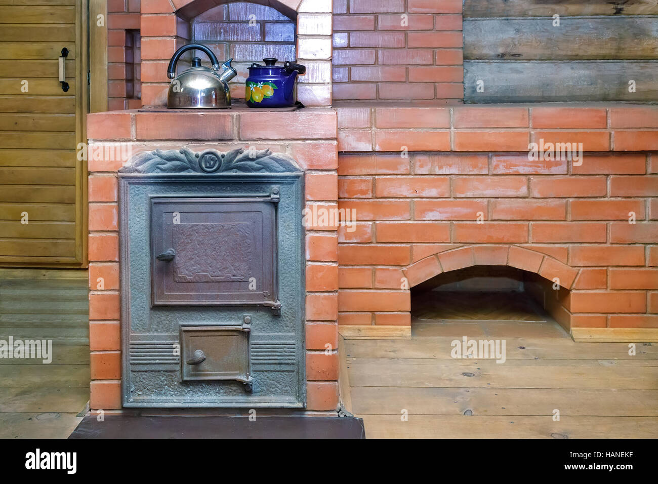 The Interior Of The Russian Bath Stove Log Walls Buckets For