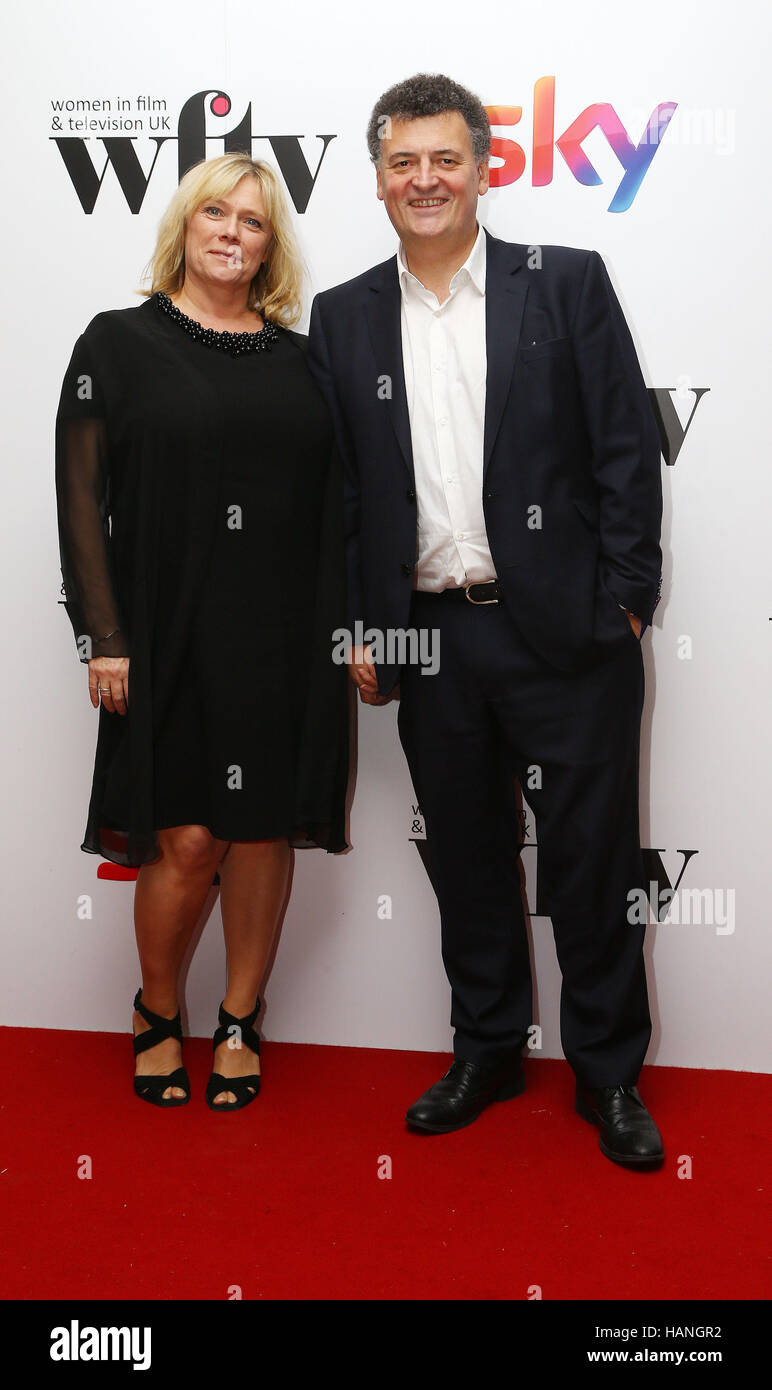 Steven Moffat and Sue Vertue arrive at the Women in Film &amp; TV Awards at the Hilton hotel in central London. Stock Photo