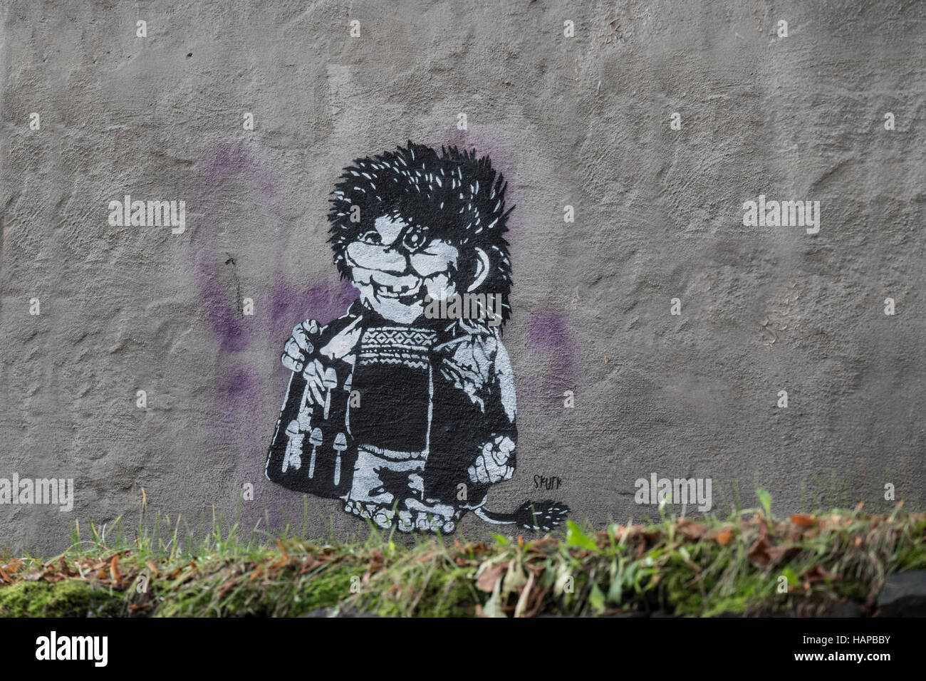Street art Troll sprayed on wall at Bergen docks, Norway. Stock Photo