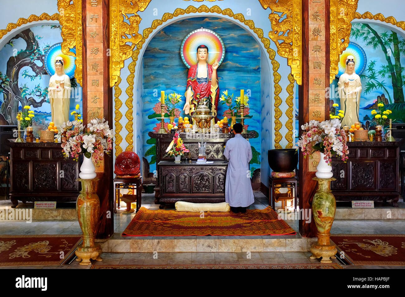 Altar of the Tam Thai Pagoda, Da Nang, Vietnam Stock Photo