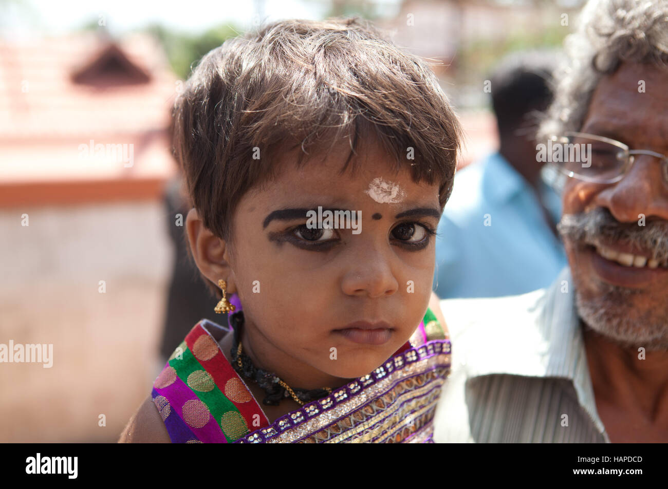 Portrait of a young girl with Kohl eye make up,Kerala,India Stock Photo