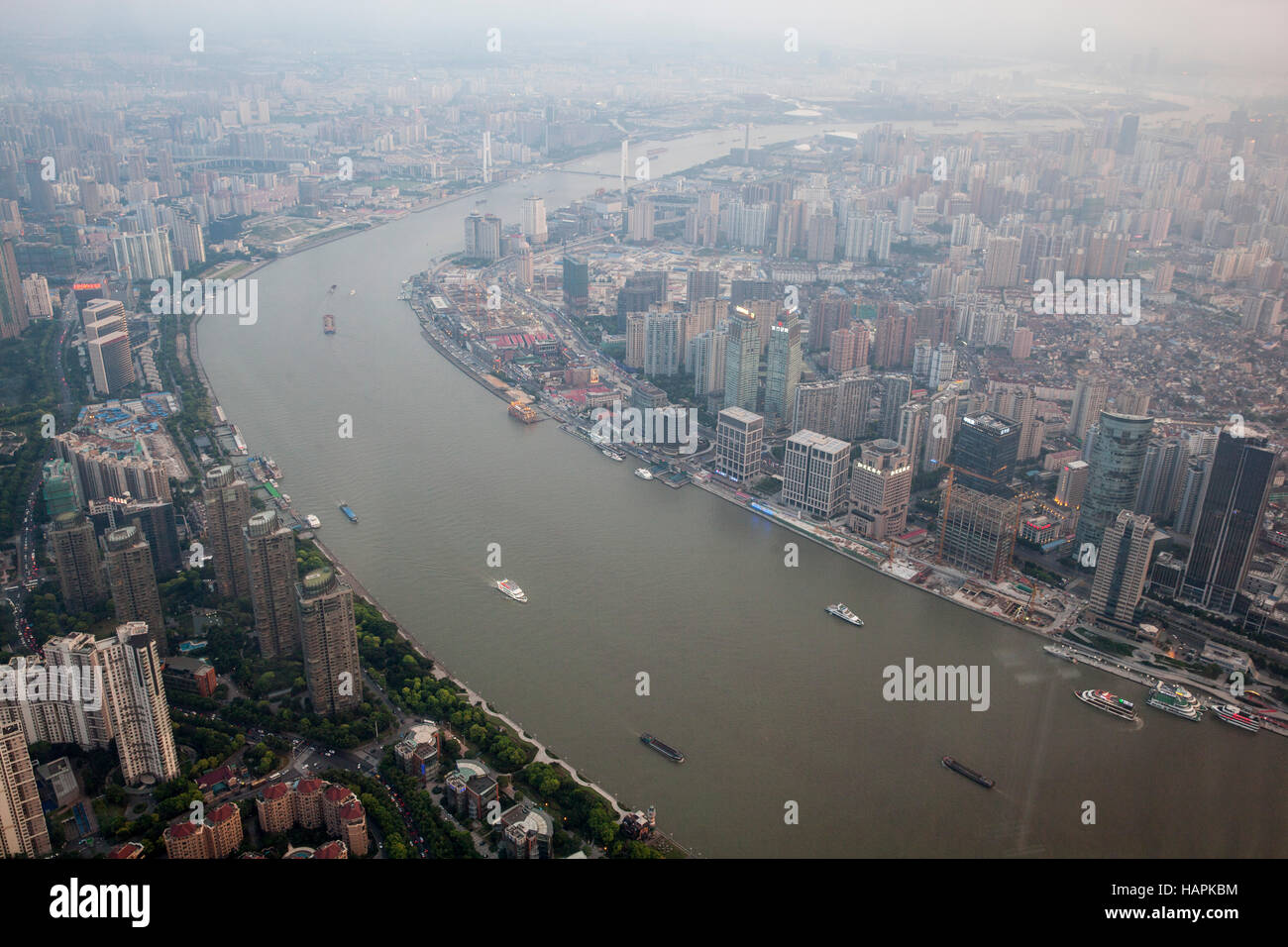 China, Shanghai City, The Bund and Huangpu River Stock Photo