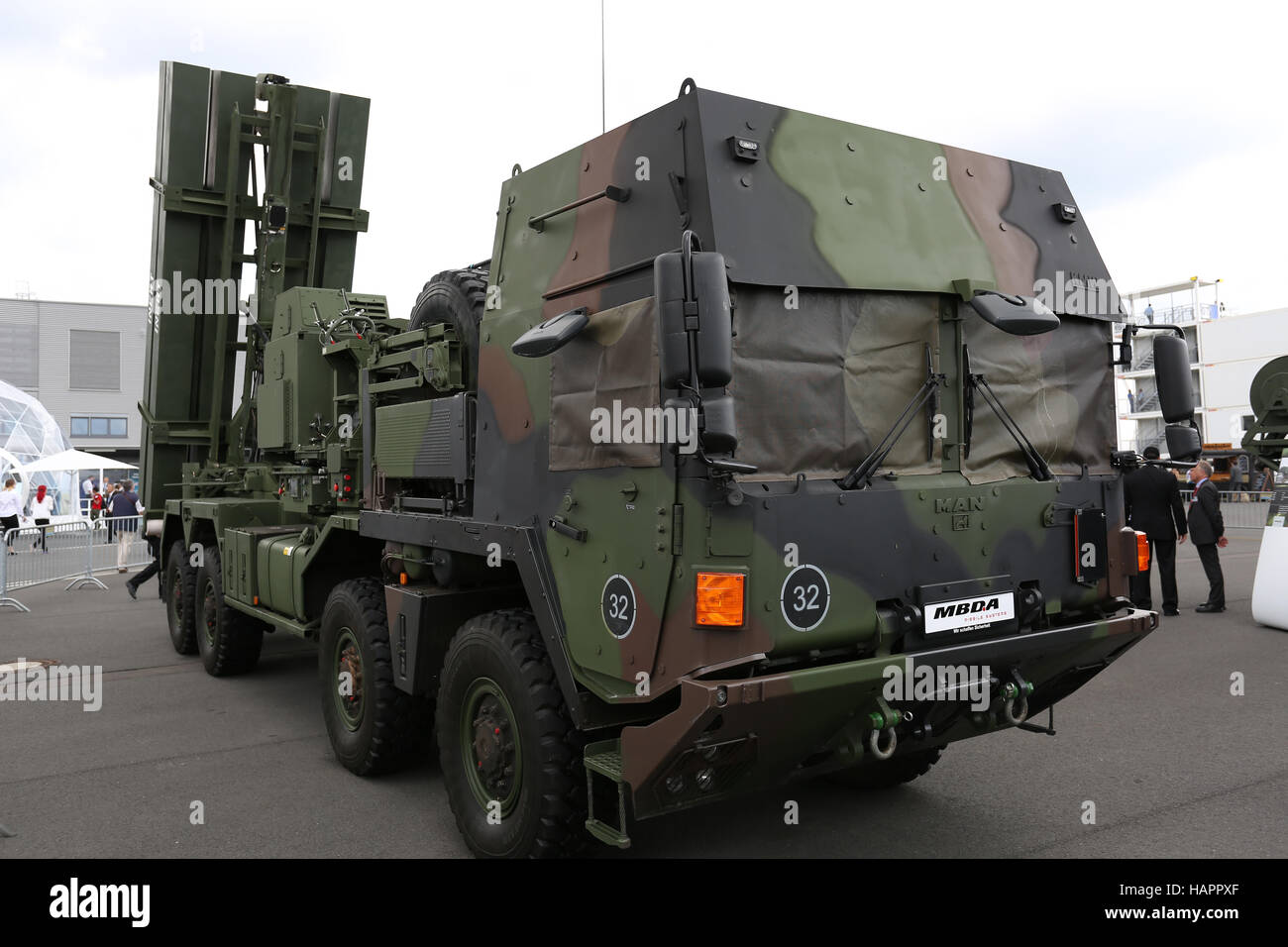 Berlin, Germany, 2nd June, 2016: MBDA presents PAC-3 MSE rocket launcher at Berlin Air Show 2016. Stock Photo