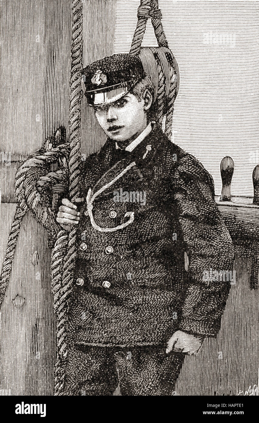 George, future Prince of Wales and later king George V, 1865 - 1936.  Seen here aged 14 in the uniform of a midshipman in the Royal Navy.  From The Strand Magazine, Vol I January to June, 1891. Stock Photo