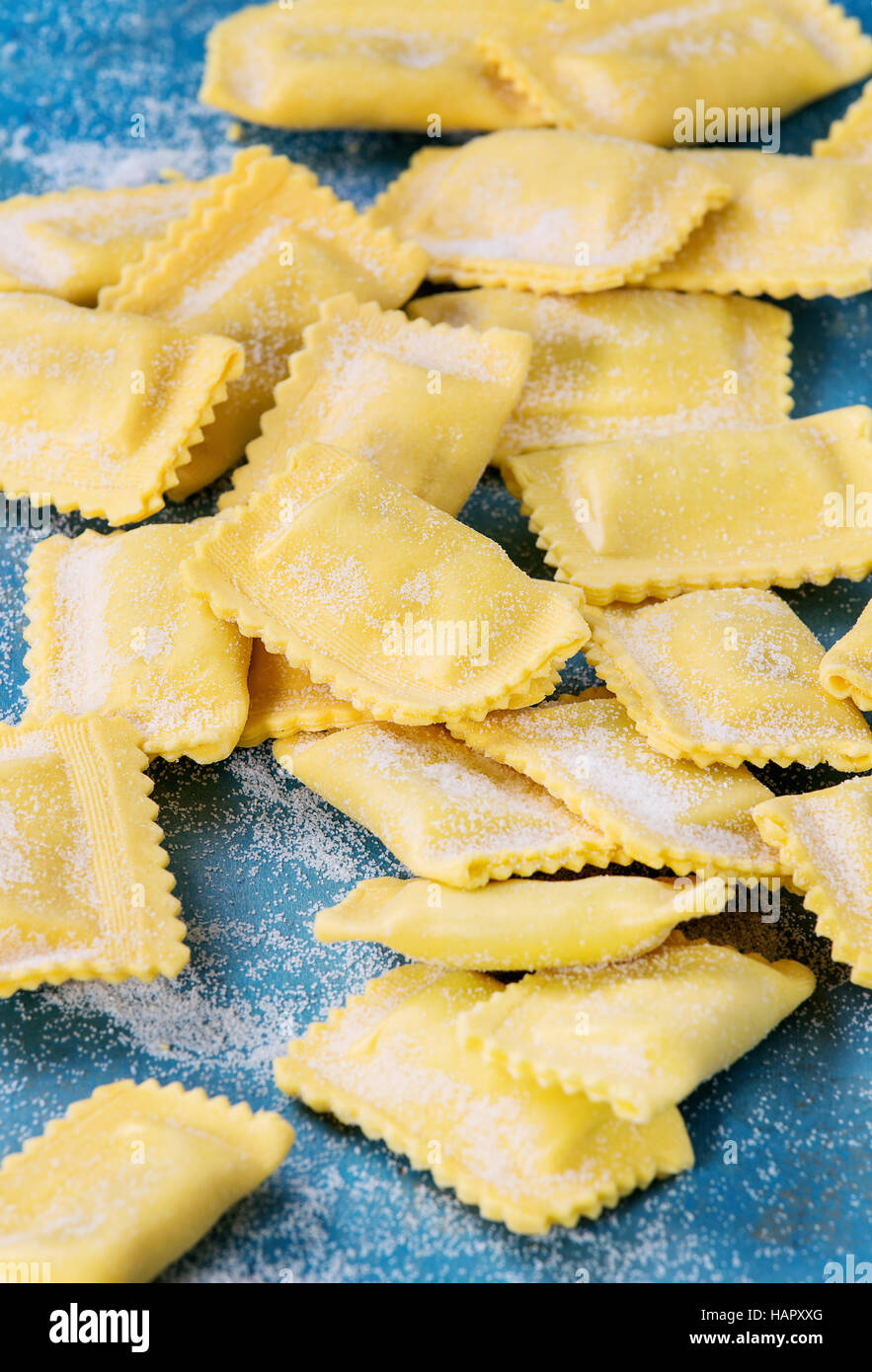 Uncooked ravioli pasta Stock Photo
