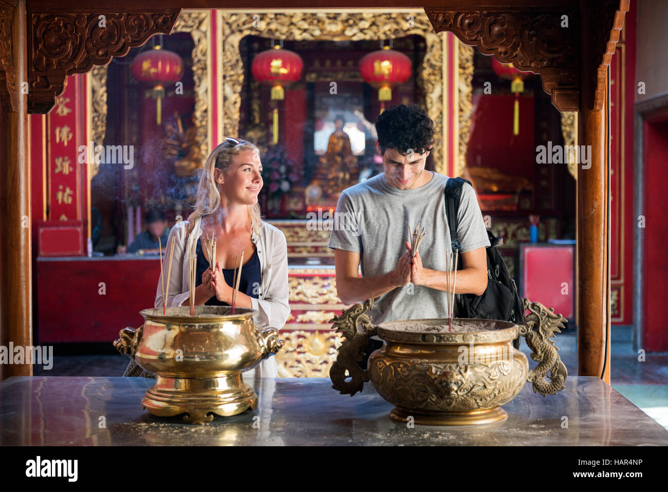 Couple Ceremony Respect Praying Temple Concept Stock Photo - Alamy
