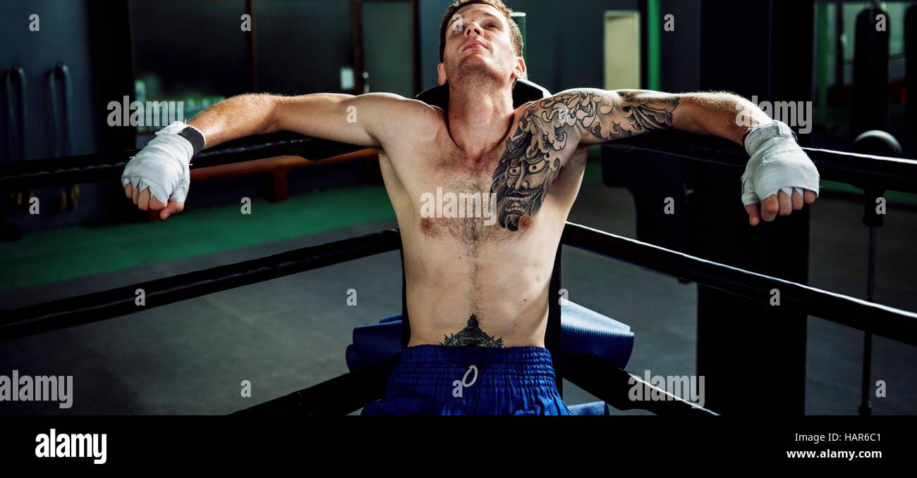 Boxer Rest Sitting Corner Rounds Break Concept Stock Photo Alamy
