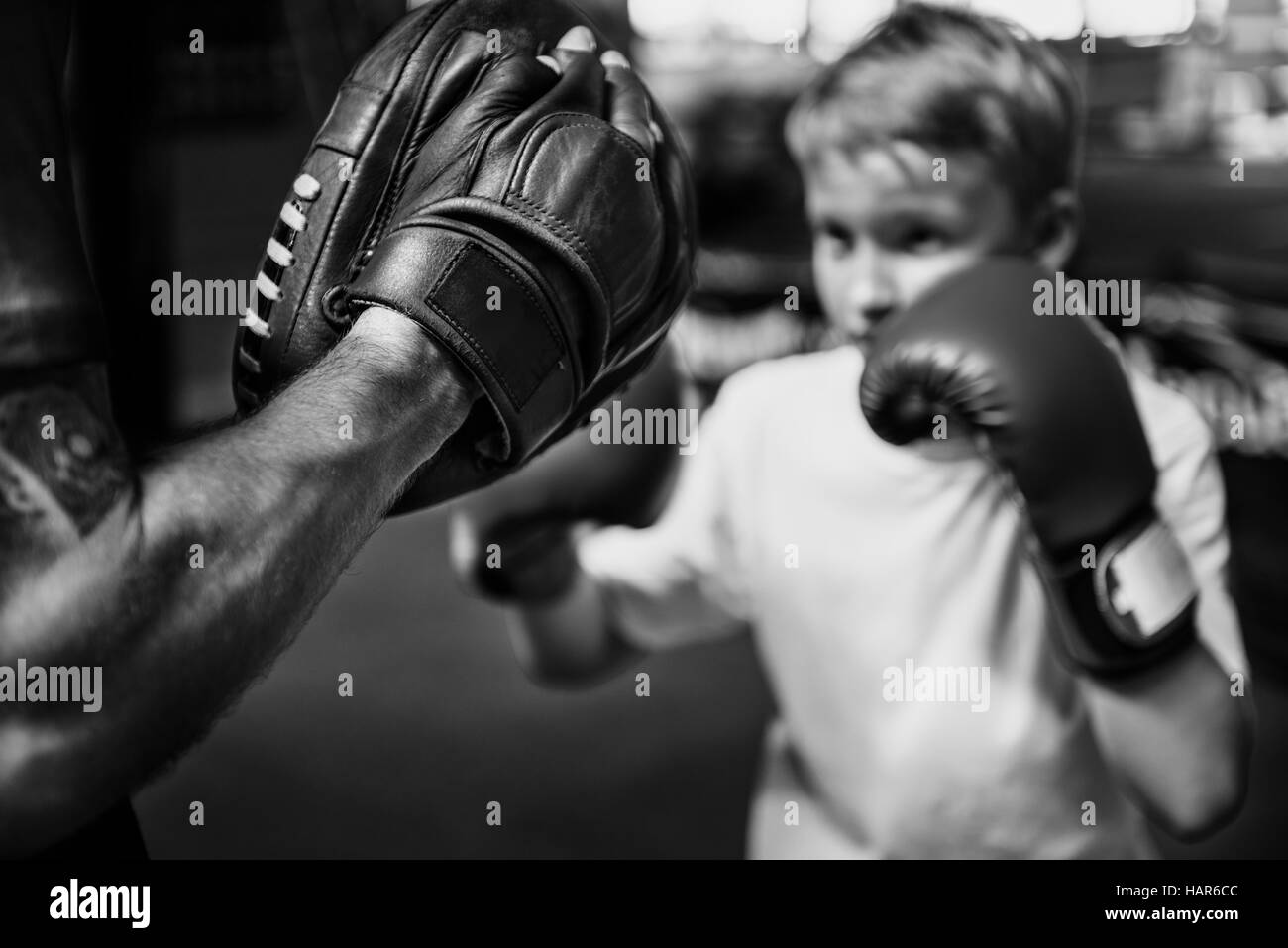 Boy Boxing Training Punch Mitts Exercise Concept Stock Photo Alamy