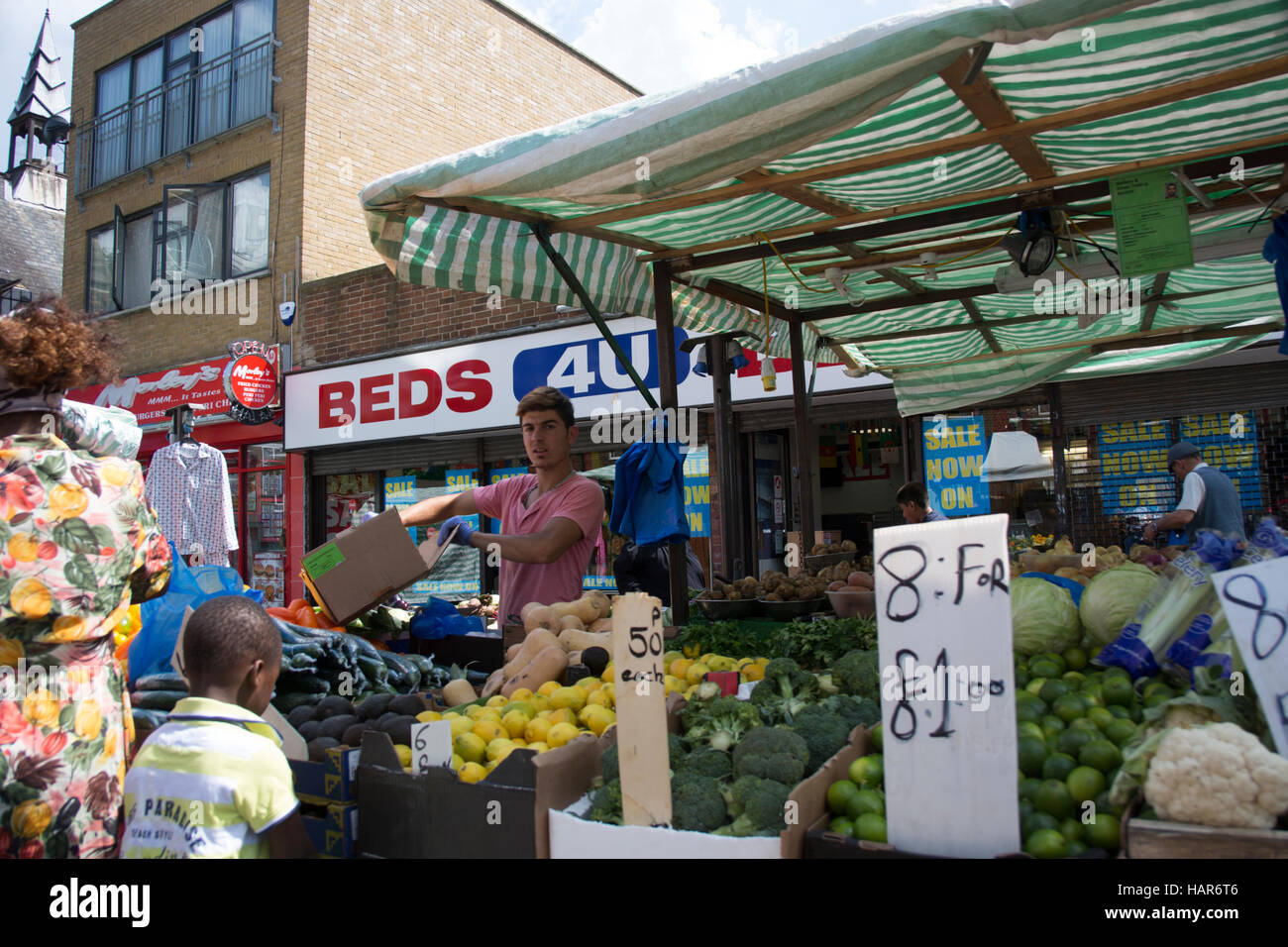 East Street Market in Southwark SE17 London. Market stall selling fresh