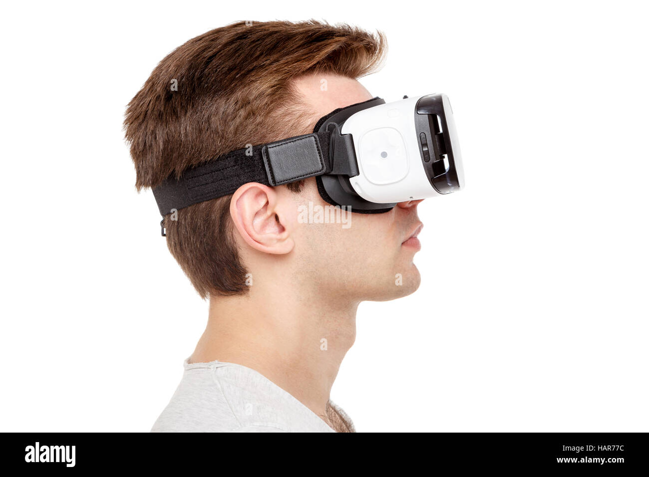 Man with virtual reality goggles Stock Photo - Alamy