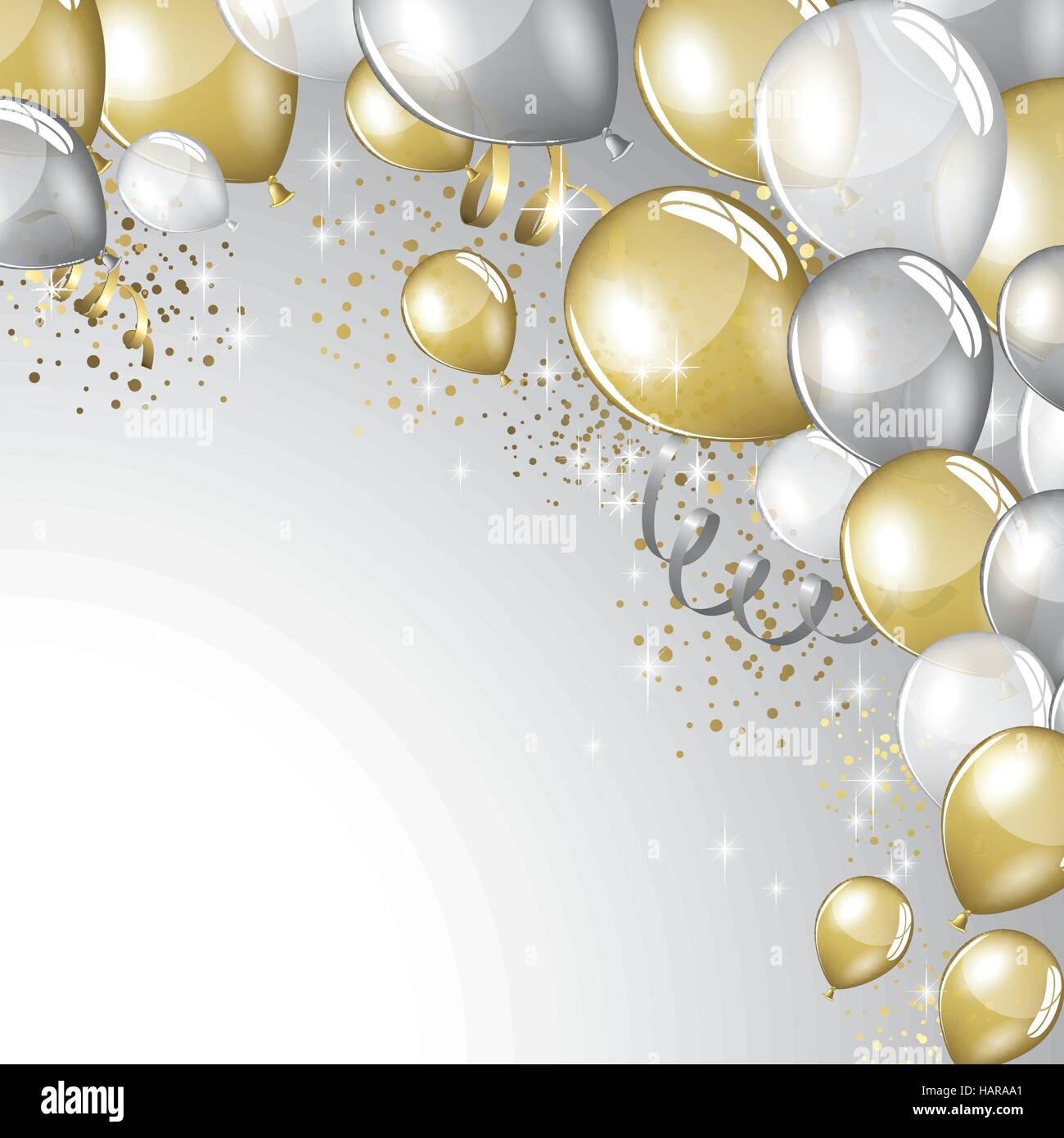 Silver and gold balloons and glitter festive background Stock Vector Image  & Art - Alamy