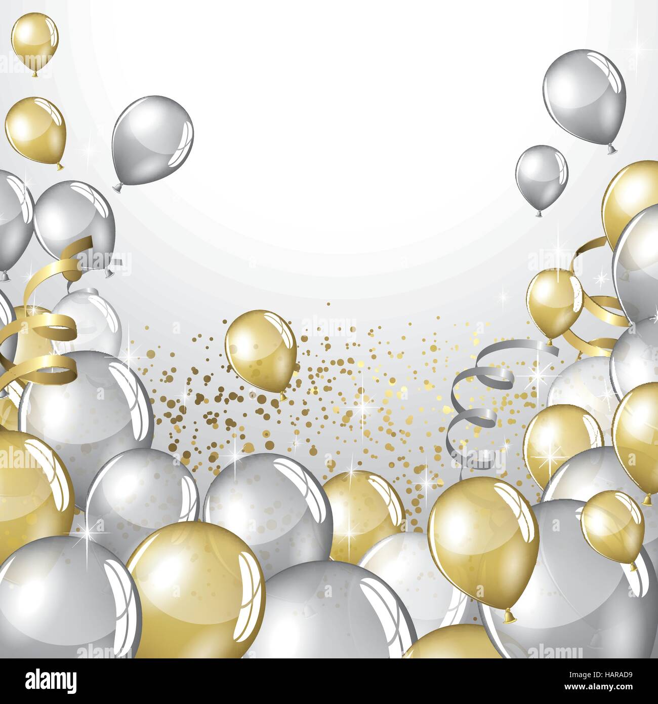 Silver and gold balloons and glitter festive background Stock Vector