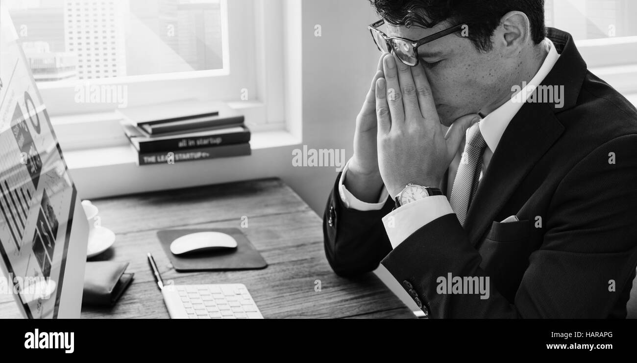 Business Man Frustrated Tired Office Desk Concept Stock Photo