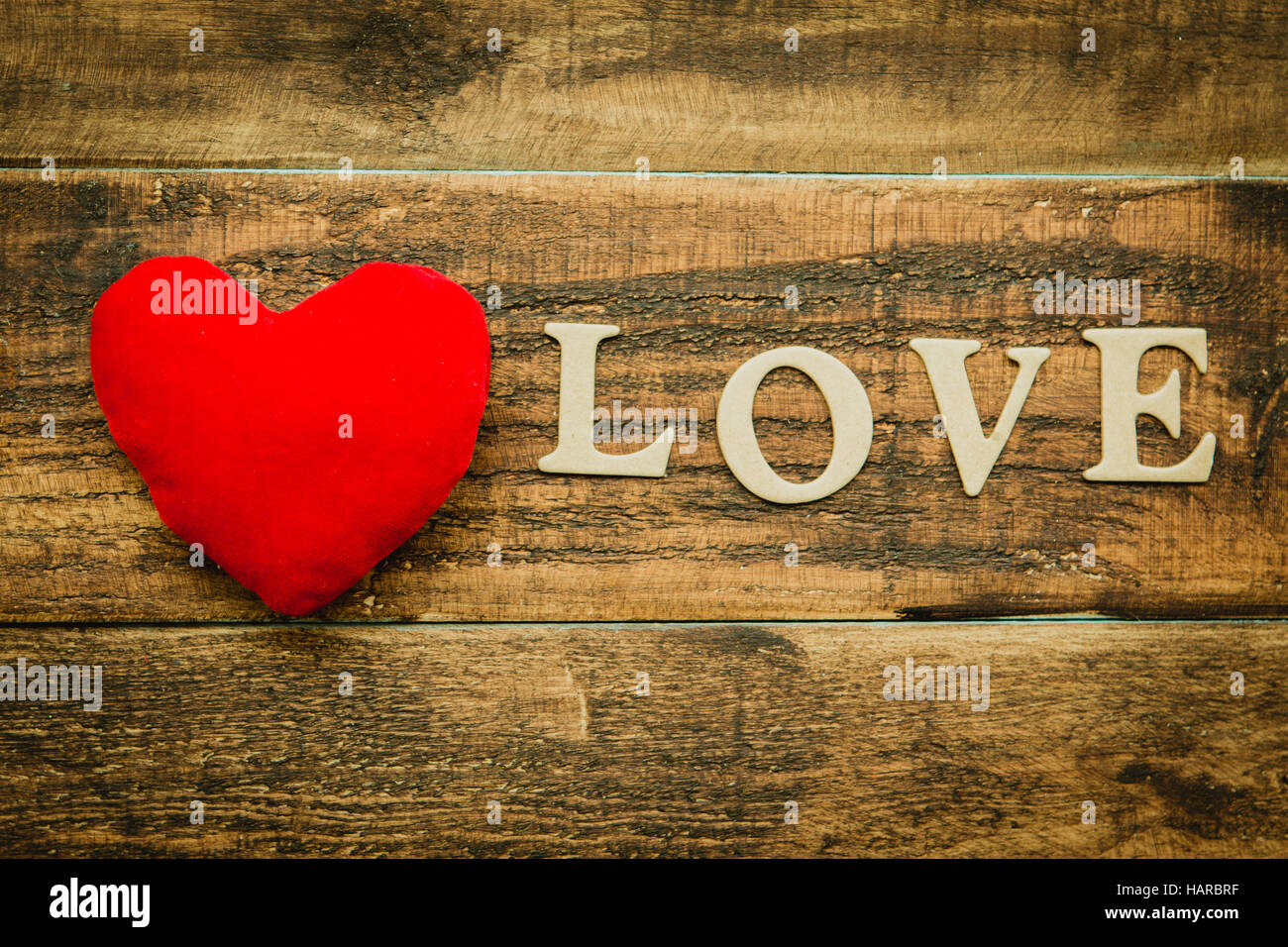 Red heart on a rustic wood. Beautiful card for Valentine´s Day Stock ...