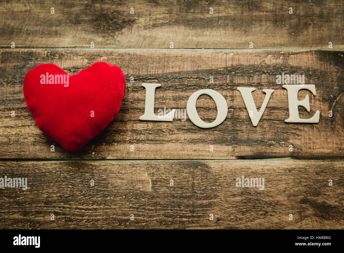 Red heart on a rustic wood. Beautiful card for Valentine´s Day Stock ...