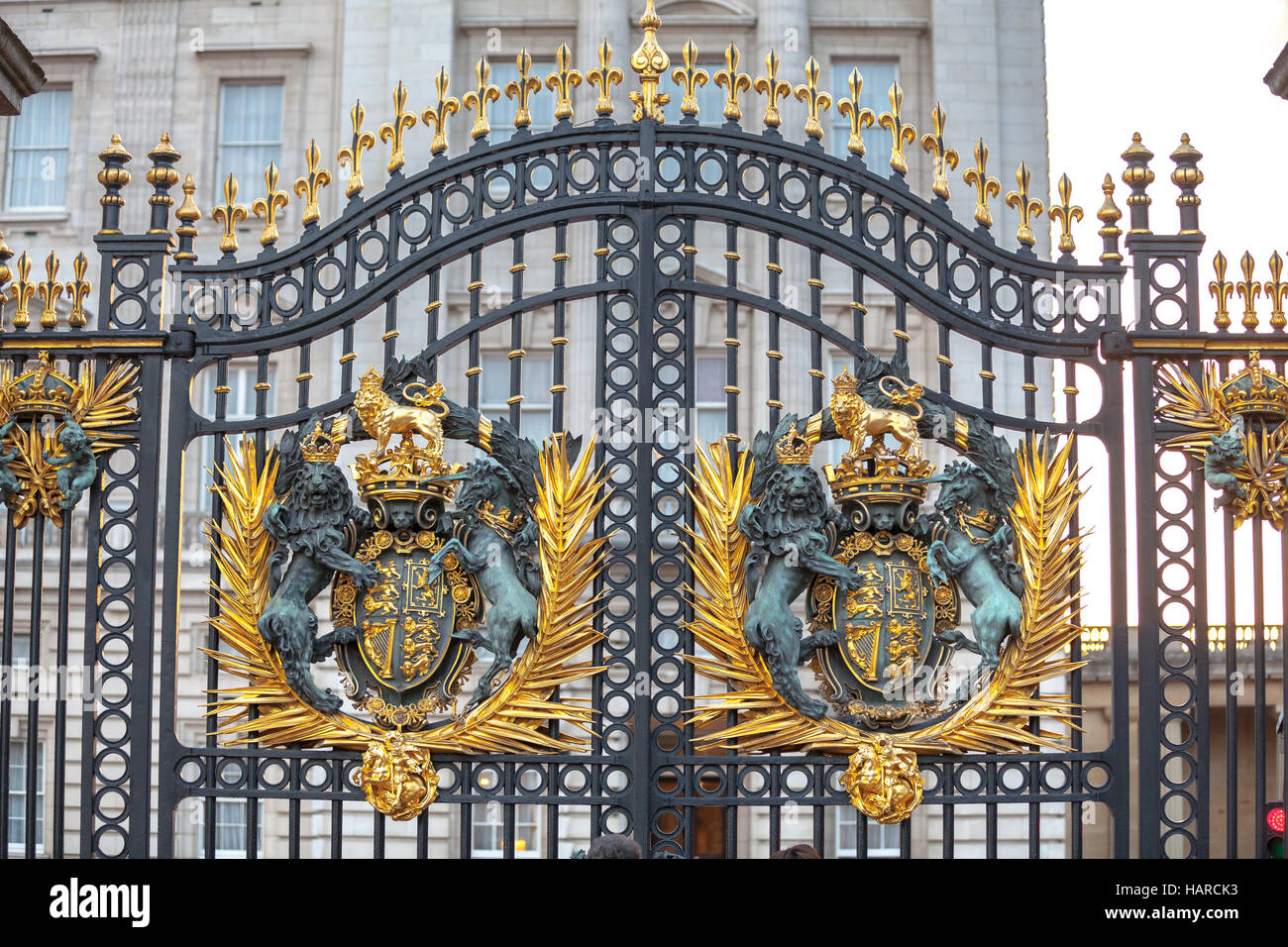London Buckingham Palace fence royal emblem detail Stock Photo Alamy