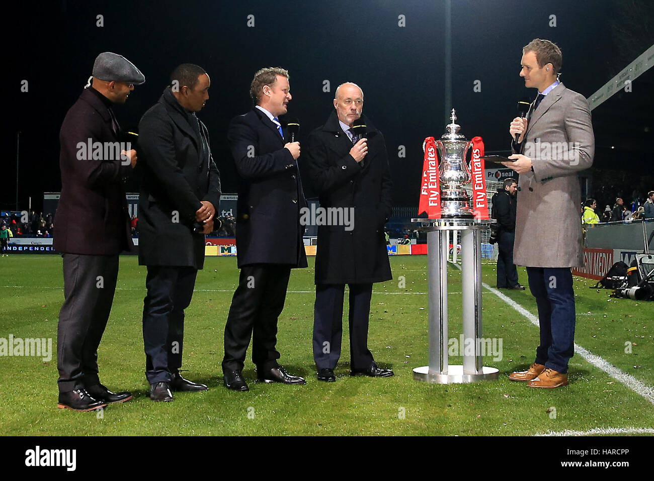 Trevor Sinclair, Paul Ince, Jamie Donaldson, Sammy Mclroy and Dan Walker during the Emirates FA Cup, Second Round match at Moss Rose, Macclesfield. Stock Photo