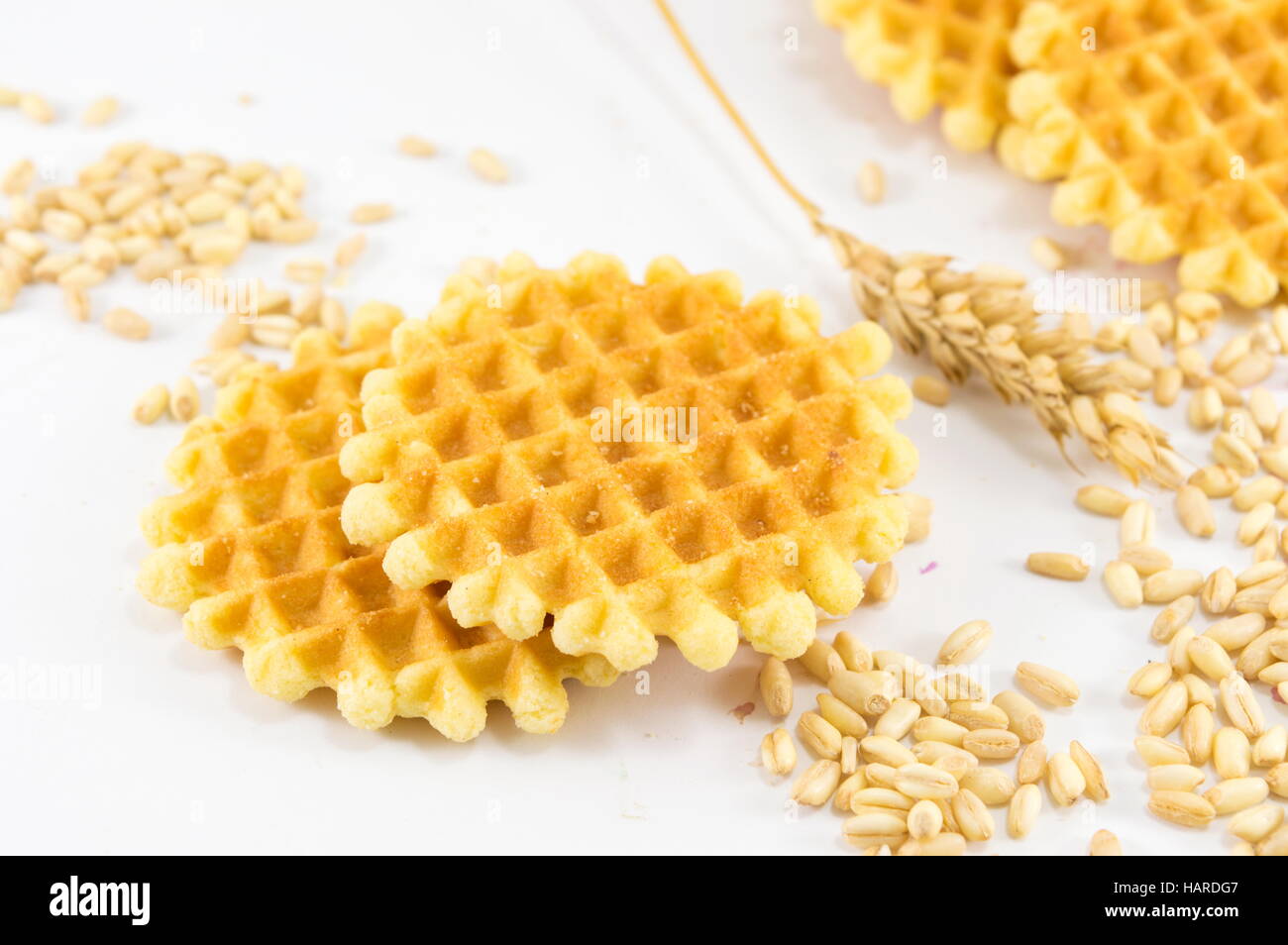 Bunch of golden baked waffle cookies Stock Photo