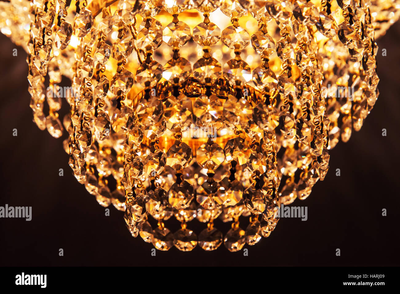 Round retro chandelier with crystal glass design elements, closeup photo Stock Photo