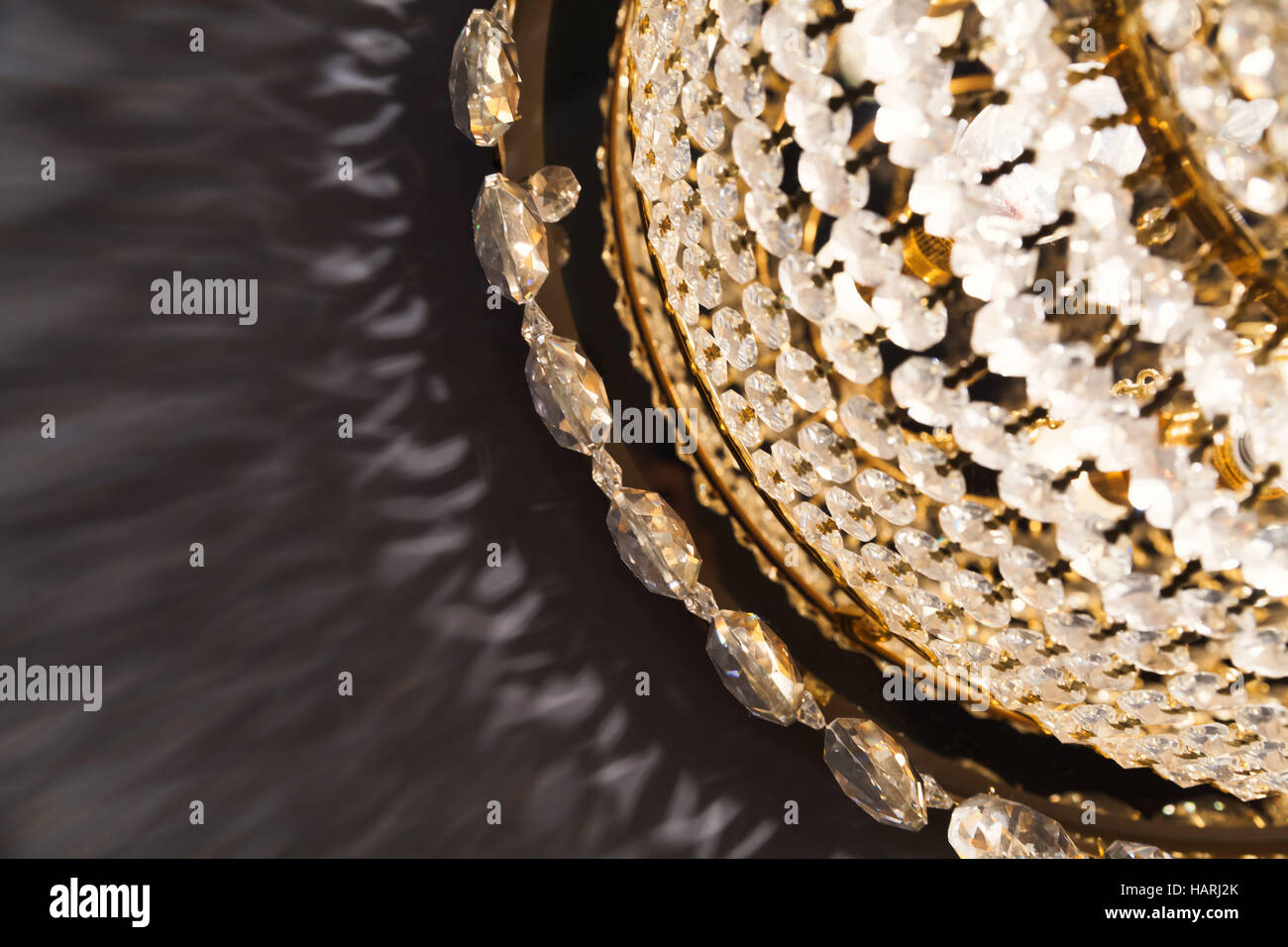 Crystal glass design elements, round ceiling retro chandelier fragment