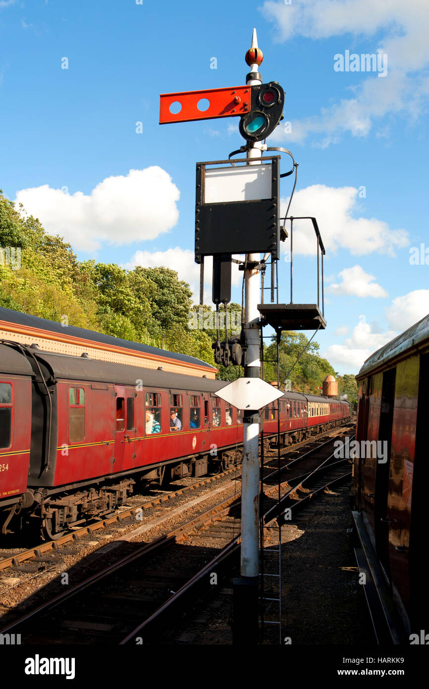 Semaphore signal at Bewdley Station on the Severn Valley Railway, UK Stock Photo