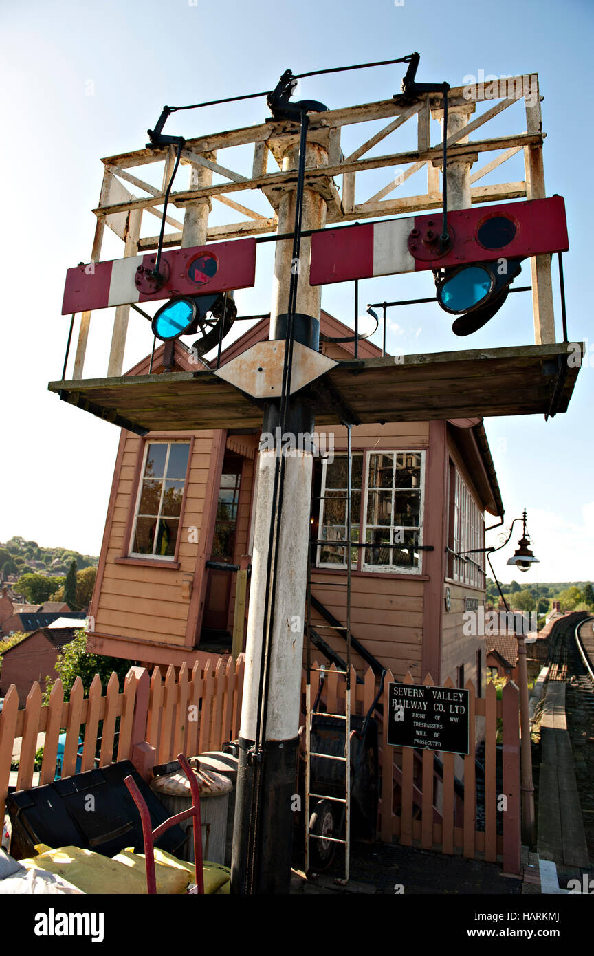 Semaphore signals at Bewdley Station on the Severn Valley Railway, UK Stock Photo