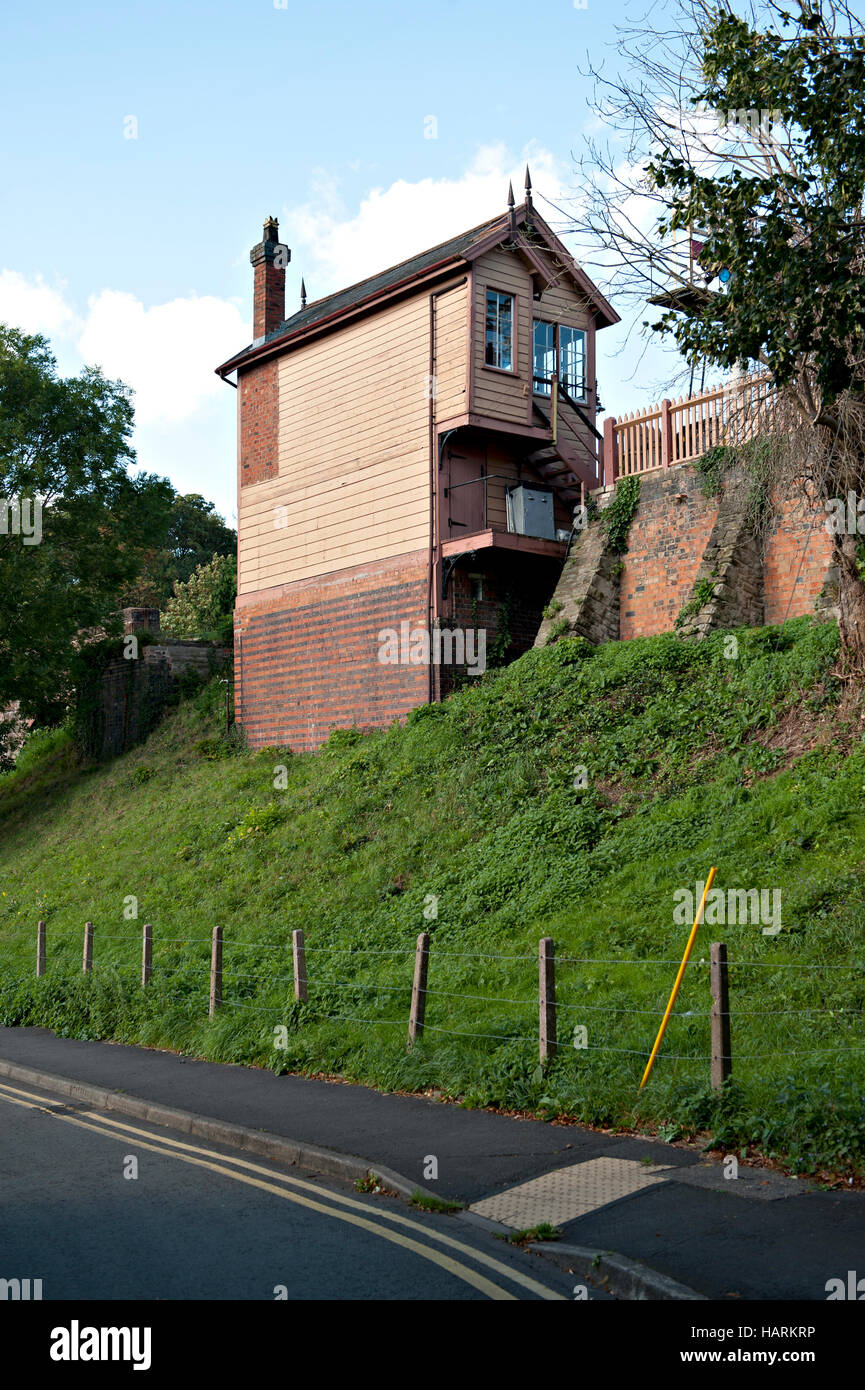 Bewdley North Signal Box seen from the station approach road at Bewdley Railway Station, Severn Valley Railway, UK Stock Photo