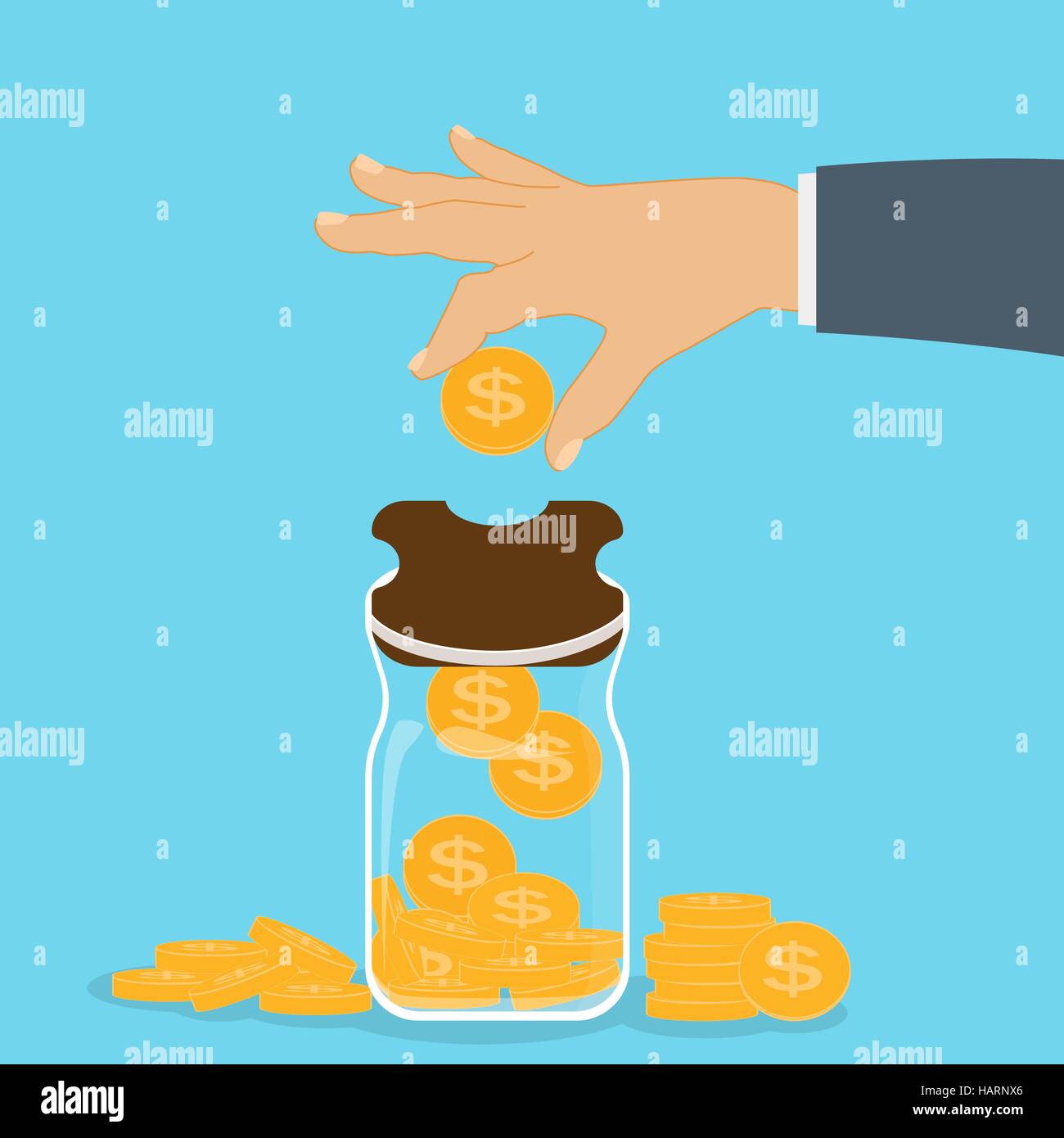 Piggy bank with falling gold coins - Contribution to the Future Stock ...