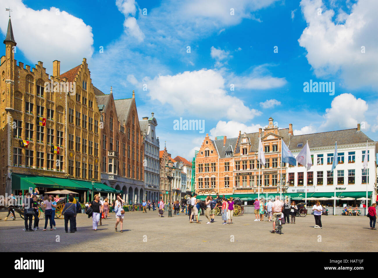 BRUGES, BELGIUM - JUNE 13, 2014: The Grote markt square. Stock Photo
