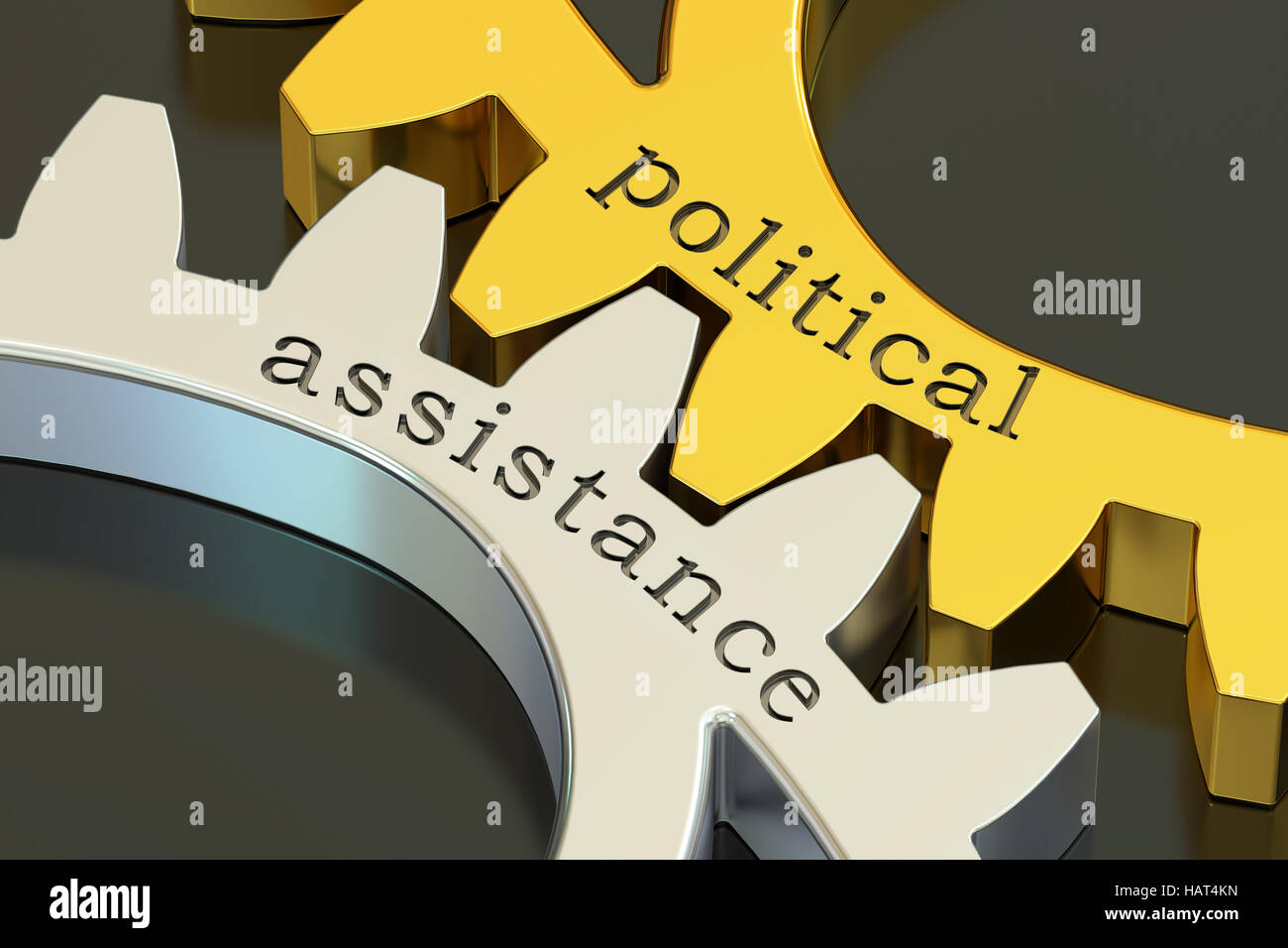 political assistance concept on the gearwheels, 3D rendering Stock Photo